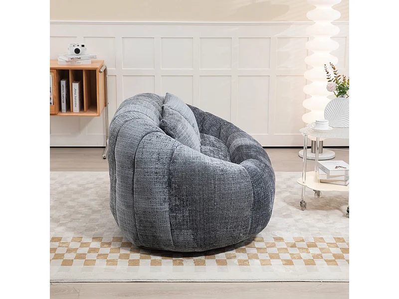 Faulenzer Sessel aus Chenille - 2-sitzer - mit 2 Kissen - 62cm Sitztiefe - Max. Belastung 250kg - Grau