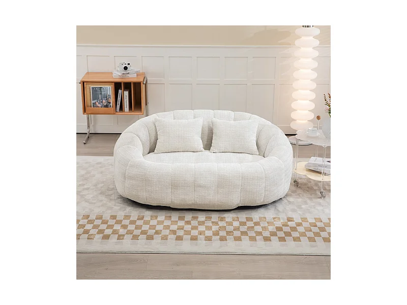 Fauteuil paresseux en Chenille - 2 places - avec 2 oreillers - 62cm profondeur d'assise - charge max 250kg - Beige