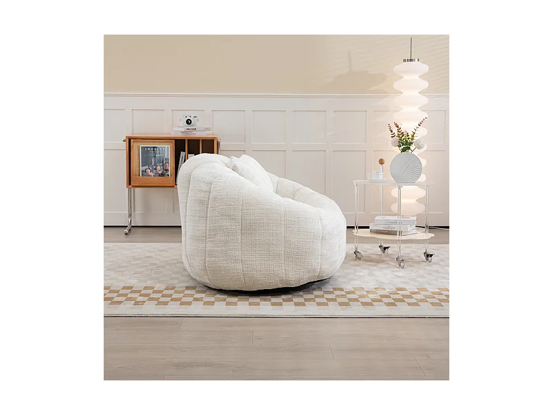 Fauteuil paresseux en Chenille - 2 places - avec 2 oreillers - 62cm profondeur d'assise - charge max 250kg - Beige