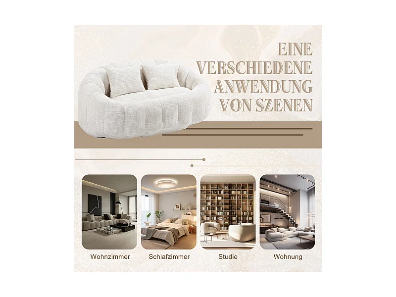 Fauteuil paresseux en Chenille - 2 places - avec 2 oreillers - 62cm profondeur d'assise - charge max 250kg - Beige