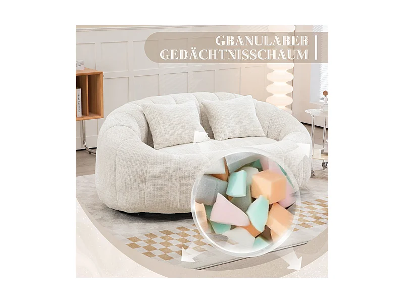 Fauteuil paresseux en Chenille - 2 places - avec 2 oreillers - 62cm profondeur d'assise - charge max 250kg - Beige