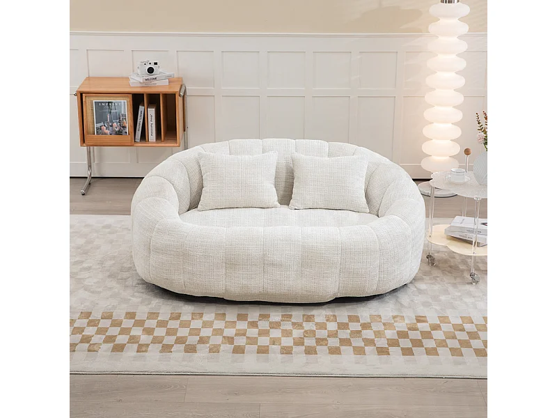 Fauteuil paresseux en Chenille - 2 places - avec 2 oreillers - 62cm profondeur d'assise - charge max 250kg - Beige