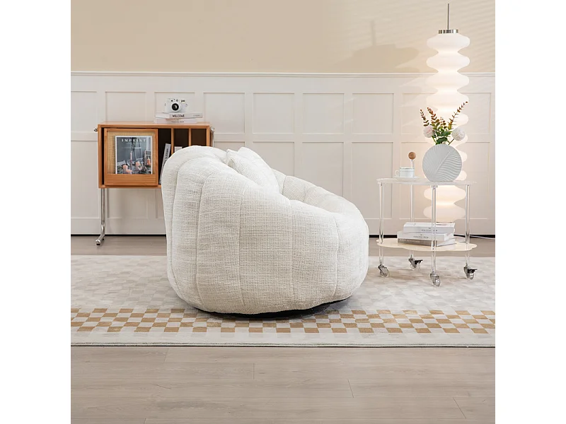 Fauteuil paresseux en Chenille - 2 places - avec 2 oreillers - 62cm profondeur d'assise - charge max 250kg - Beige