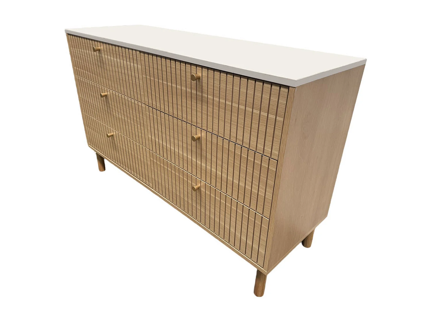Buffet 6 tiroirs aspect bois rainuré et blanc 120cm BROX
