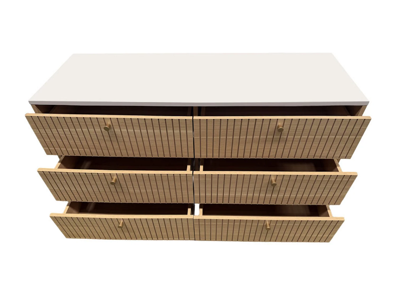 Buffet 6 tiroirs aspect bois rainuré et blanc 120cm BROX