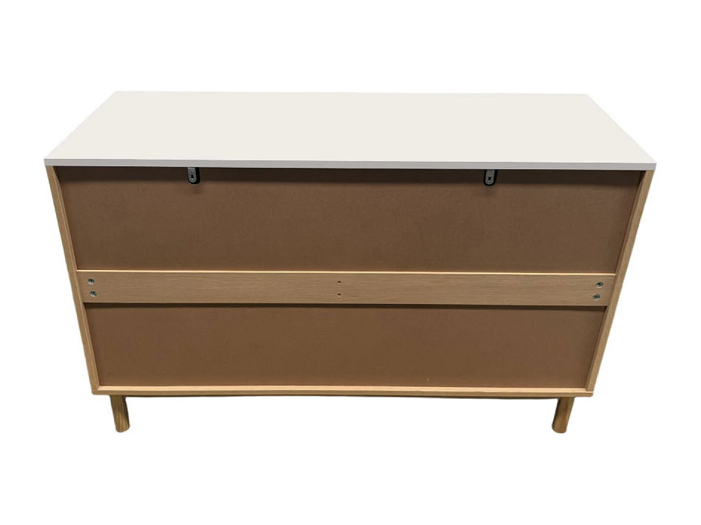 Buffet 6 tiroirs aspect bois rainuré et blanc 120cm BROX