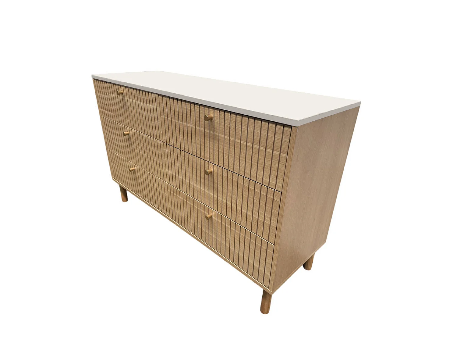Buffet 6 tiroirs aspect bois rainuré et blanc 120cm BROX