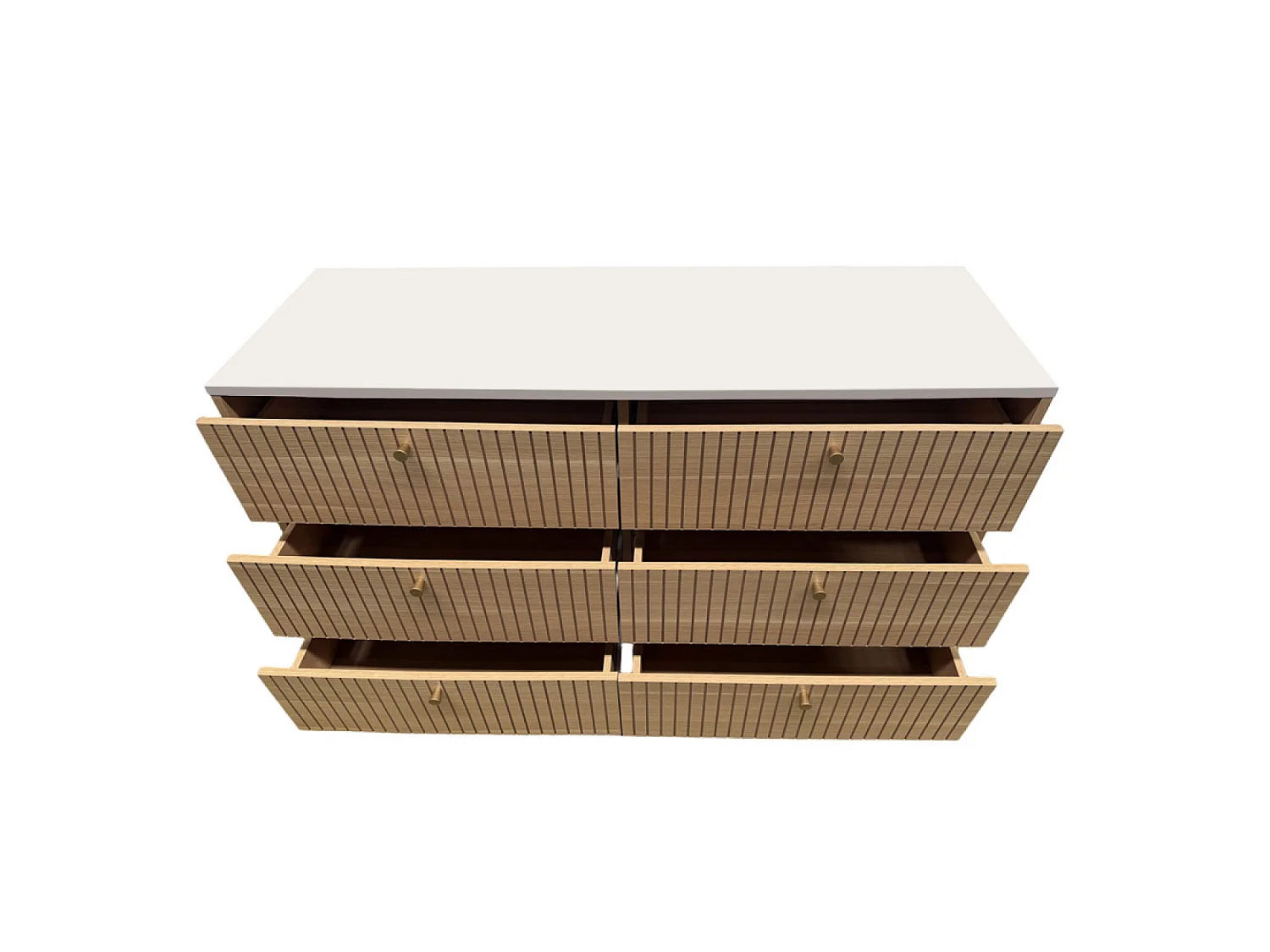 Buffet 6 tiroirs aspect bois rainuré et blanc 120cm BROX