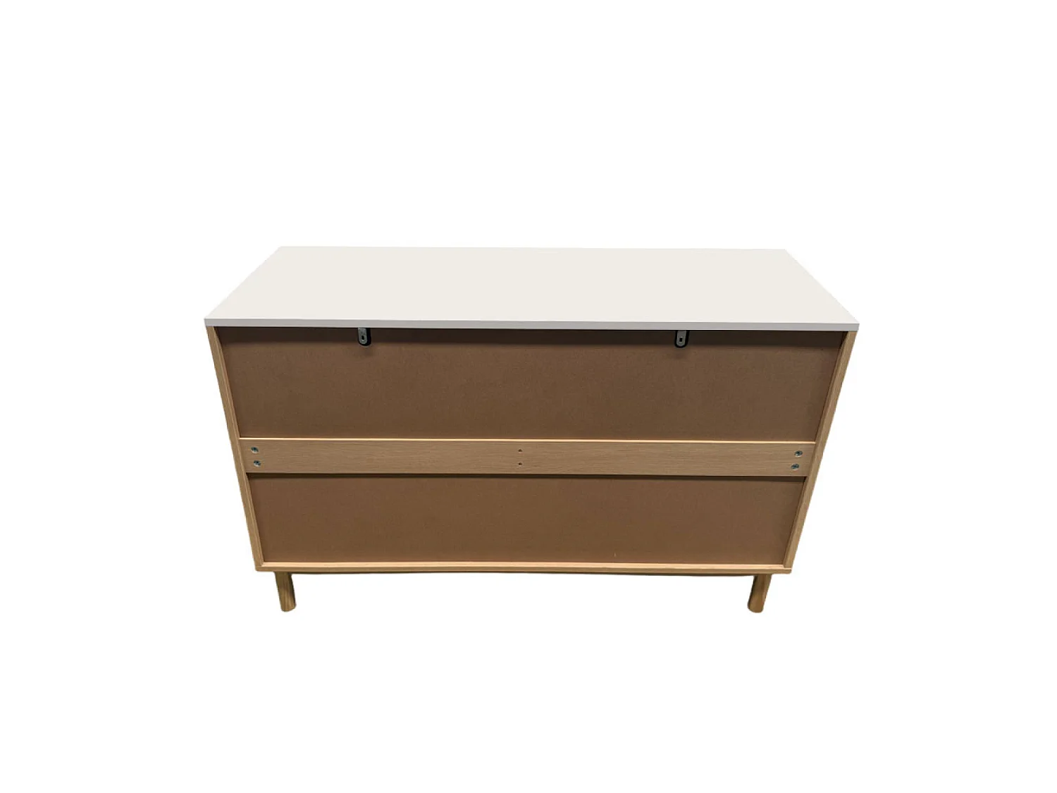 Buffet 6 tiroirs aspect bois rainuré et blanc 120cm BROX