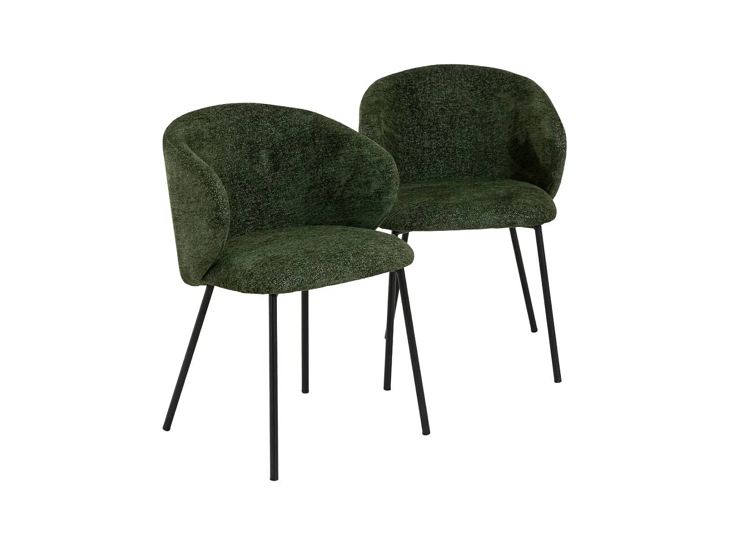 Chaise avec accoudoirs ronds en tissu vert et pieds en métal Cléa (lot de 2)