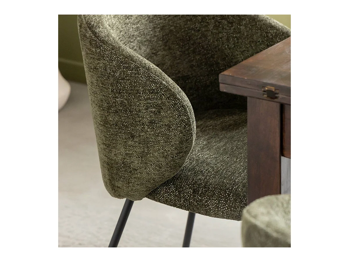 Chaise avec accoudoirs ronds en tissu vert et pieds en métal Cléa (lot de 2)