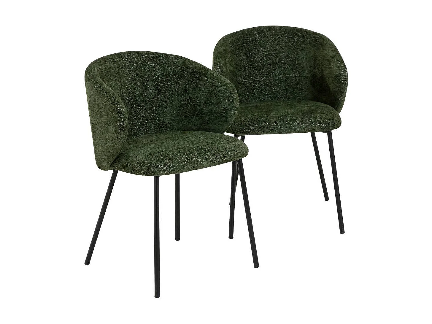 Chaise avec accoudoirs ronds en tissu vert et pieds en métal Cléa (lot de 2)