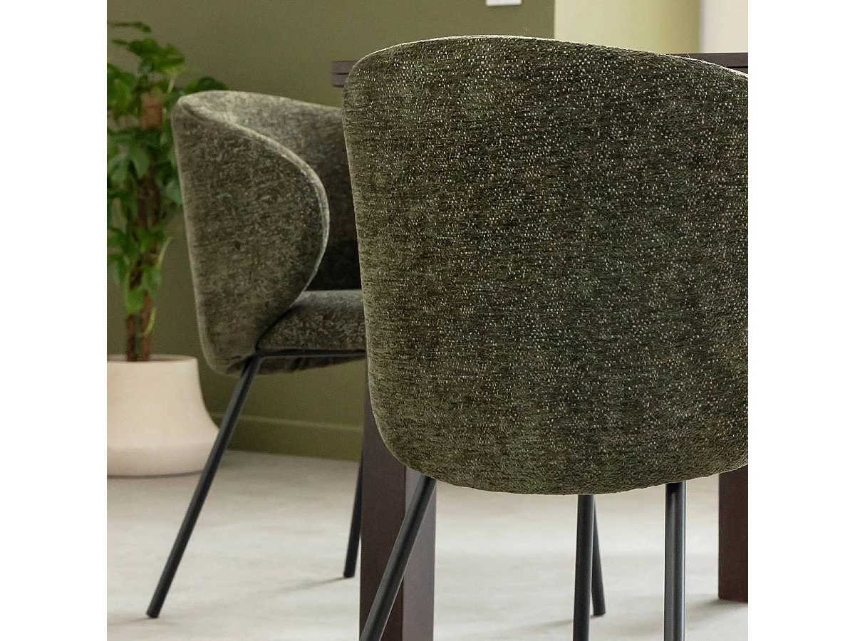 Chaise avec accoudoirs ronds en tissu vert et pieds en métal Cléa (lot de 2)