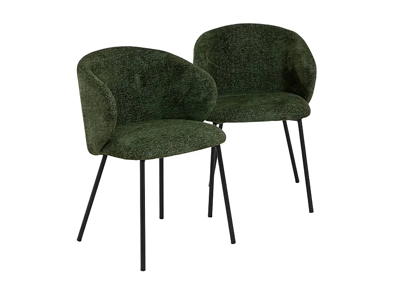 Chaise avec accoudoirs ronds en tissu vert et pieds en métal Cléa (lot de 2)