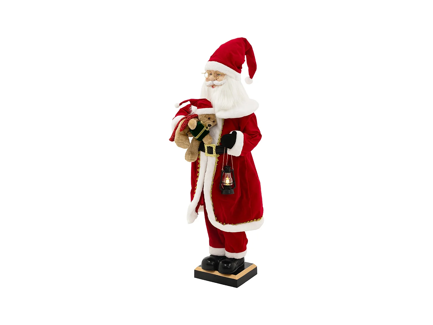 Figurine de père noël 120 cm à lumière LED mouvement son et musique décoration animée avec lanterne ours en peluche capteur de déplacement inclus