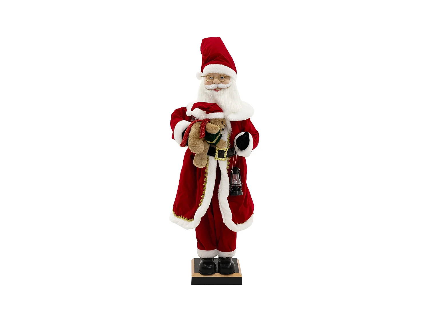 Figurine de père noël 120 cm à lumière LED mouvement son et musique décoration animée avec lanterne ours en peluche capteur de déplacement inclus