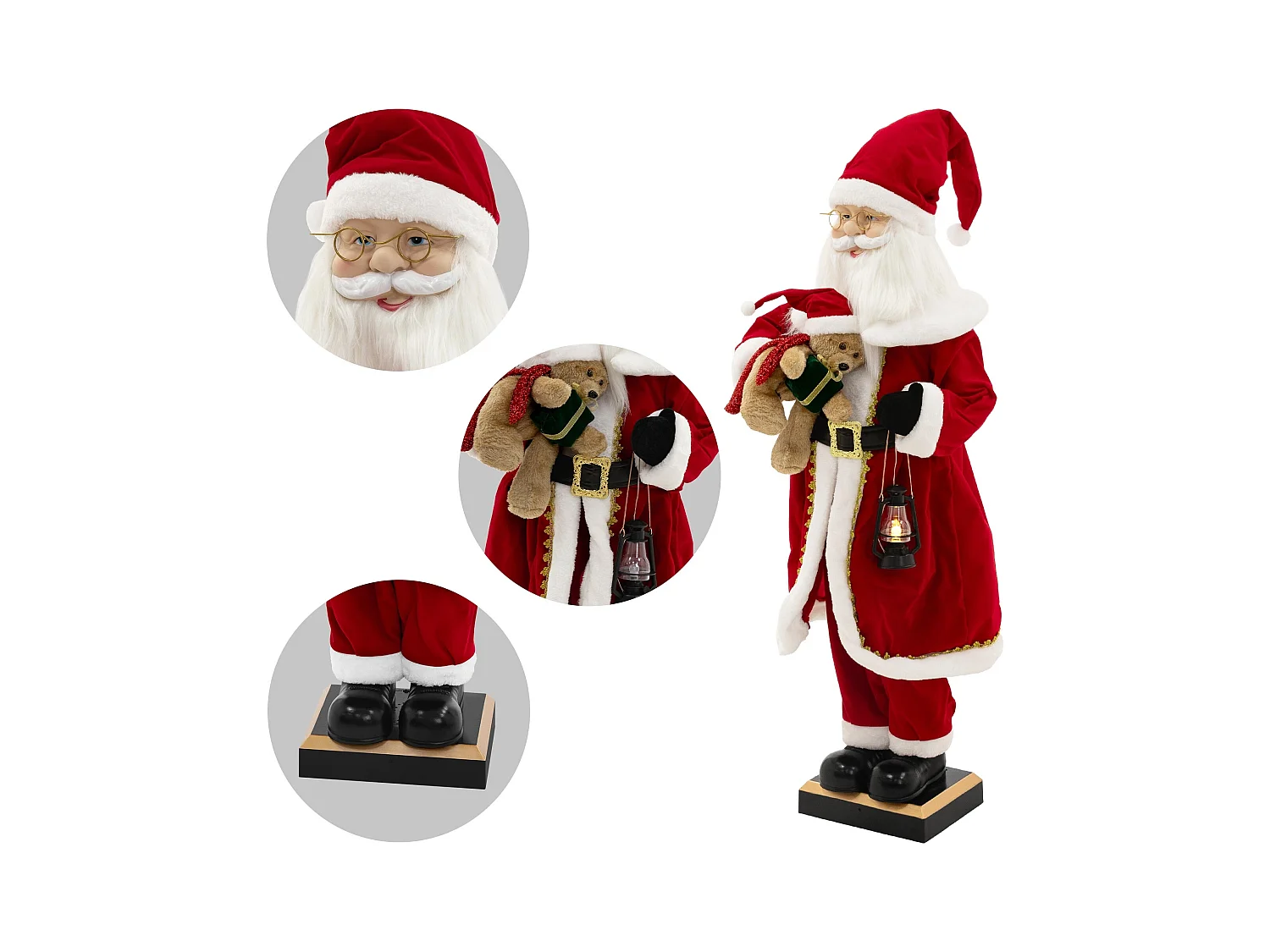 Figurine de père noël 120 cm à lumière LED mouvement son et musique décoration animée avec lanterne ours en peluche capteur de déplacement inclus