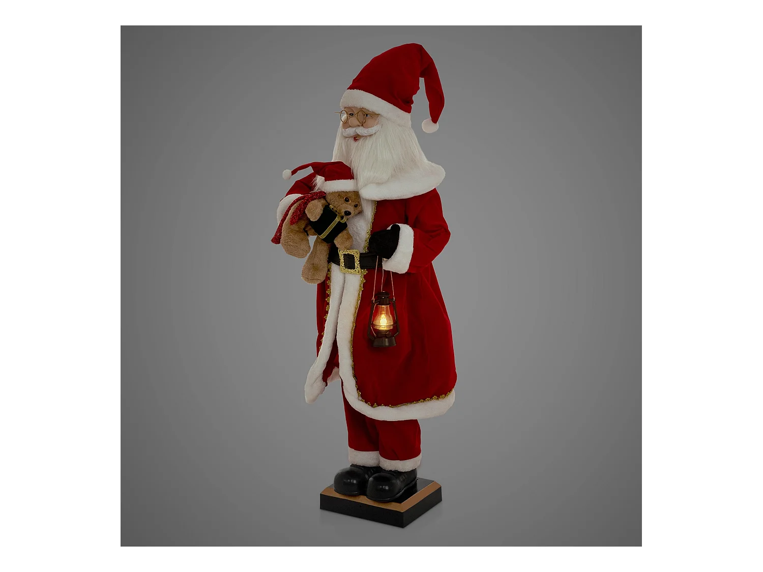Figurine de père noël 120 cm à lumière LED mouvement son et musique décoration animée avec lanterne ours en peluche capteur de déplacement inclus
