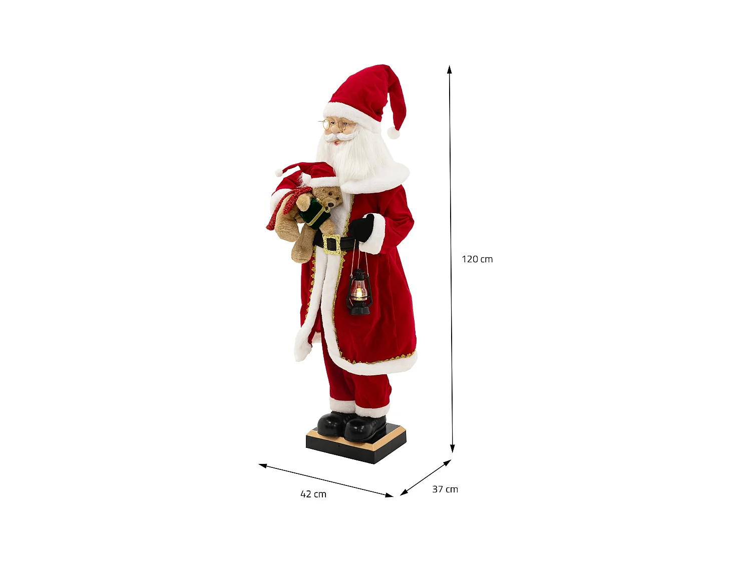 Figurine de père noël 120 cm à lumière LED mouvement son et musique décoration animée avec lanterne ours en peluche capteur de déplacement inclus