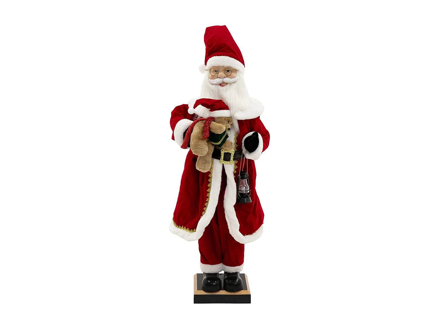 Figurine de père noël 120 cm à lumière LED mouvement son et musique décoration animée avec lanterne ours en peluche capteur de déplacement inclus