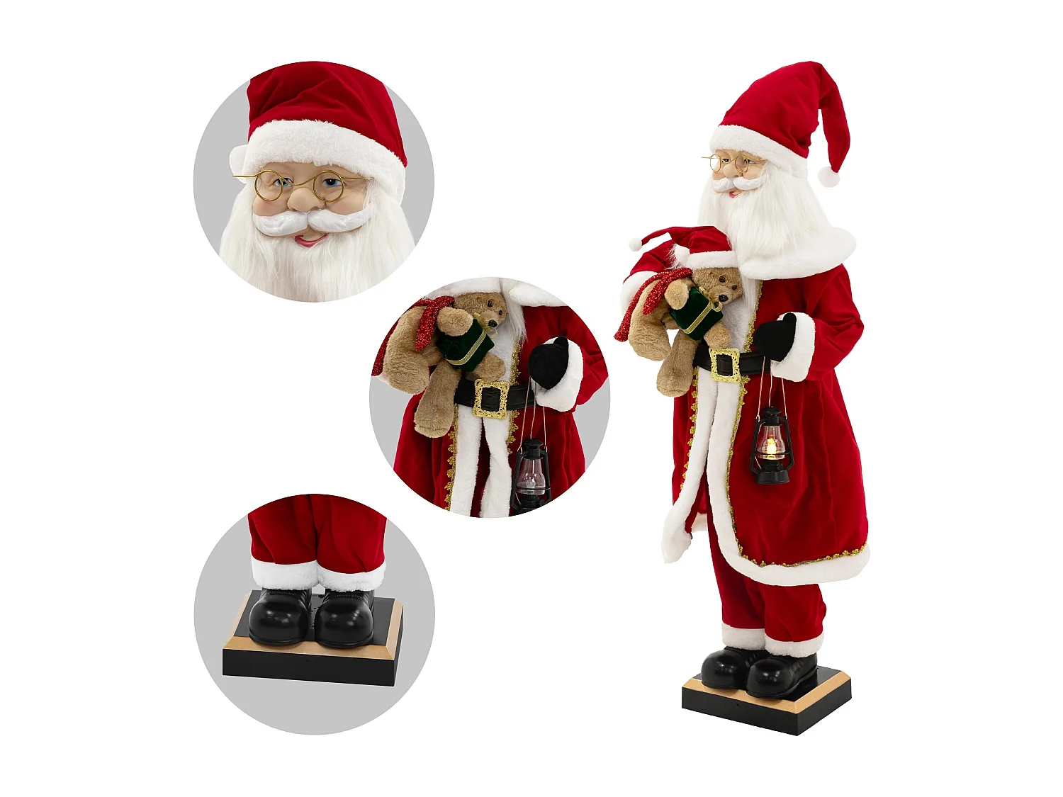 Figurine de père noël 120 cm à lumière LED mouvement son et musique décoration animée avec lanterne ours en peluche capteur de déplacement inclus