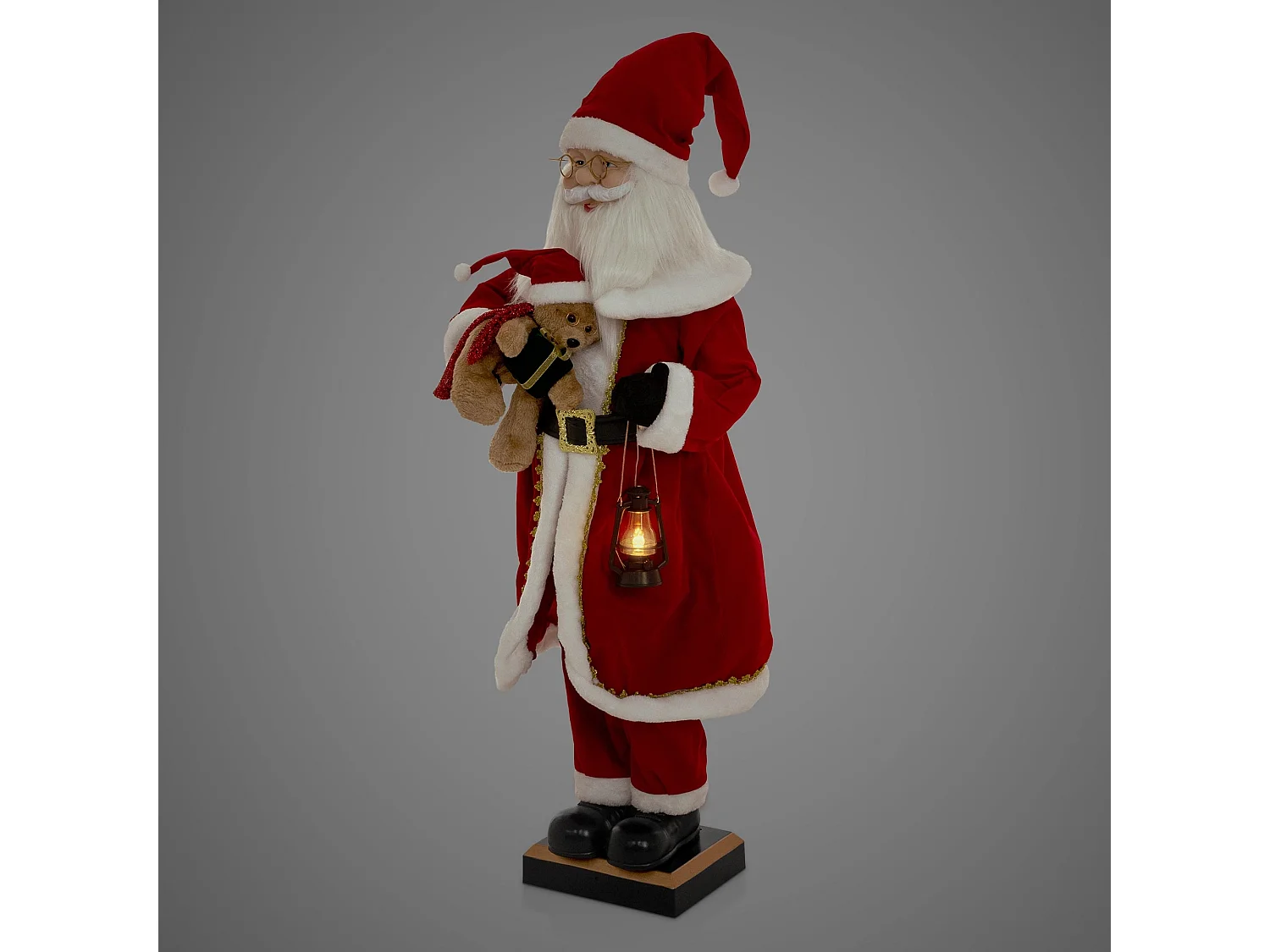 Figurine de père noël 120 cm à lumière LED mouvement son et musique décoration animée avec lanterne ours en peluche capteur de déplacement inclus