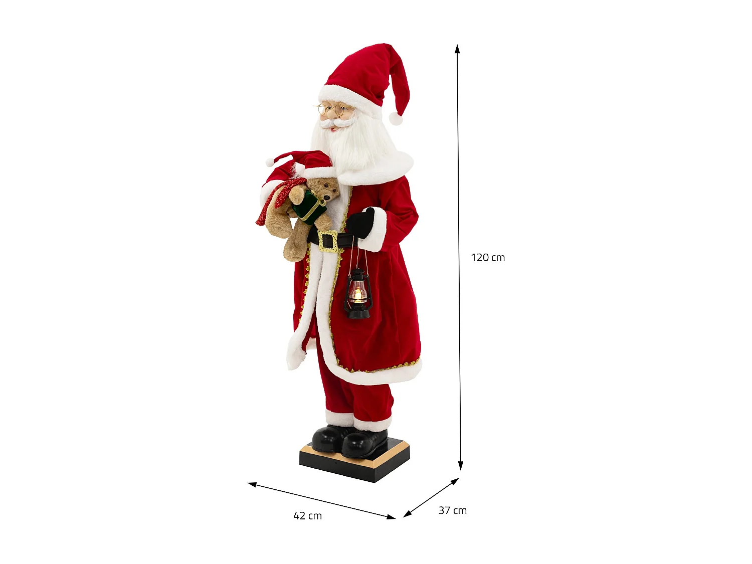 Figurine de père noël 120 cm à lumière LED mouvement son et musique décoration animée avec lanterne ours en peluche capteur de déplacement inclus