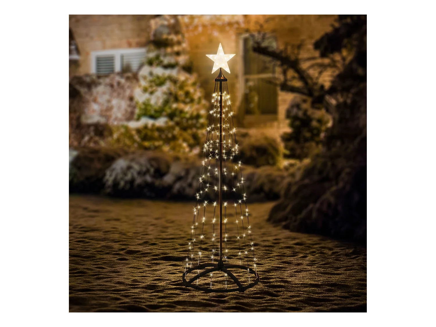 Sapin de noël extérieur 150cm éclairage à 154 LED blanc chaud dimmable structure décorative conique en métal avec minuterie 9 modes et télécommande