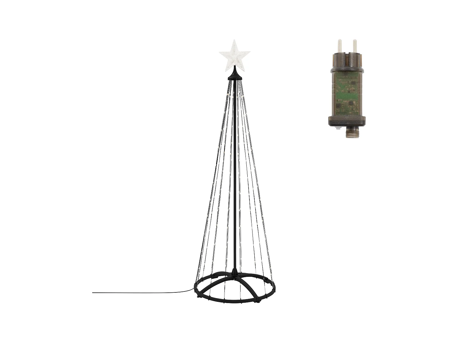 Sapin de noël extérieur 150cm éclairage à 154 LED blanc chaud dimmable structure décorative conique en métal avec minuterie 9 modes et télécommande