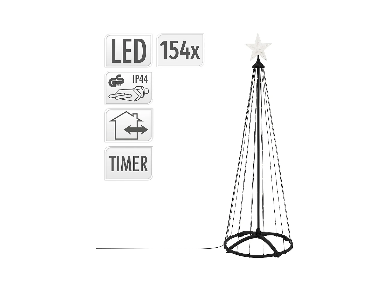 Sapin de noël extérieur 150cm éclairage à 154 LED blanc chaud dimmable structure décorative conique en métal avec minuterie 9 modes et télécommande