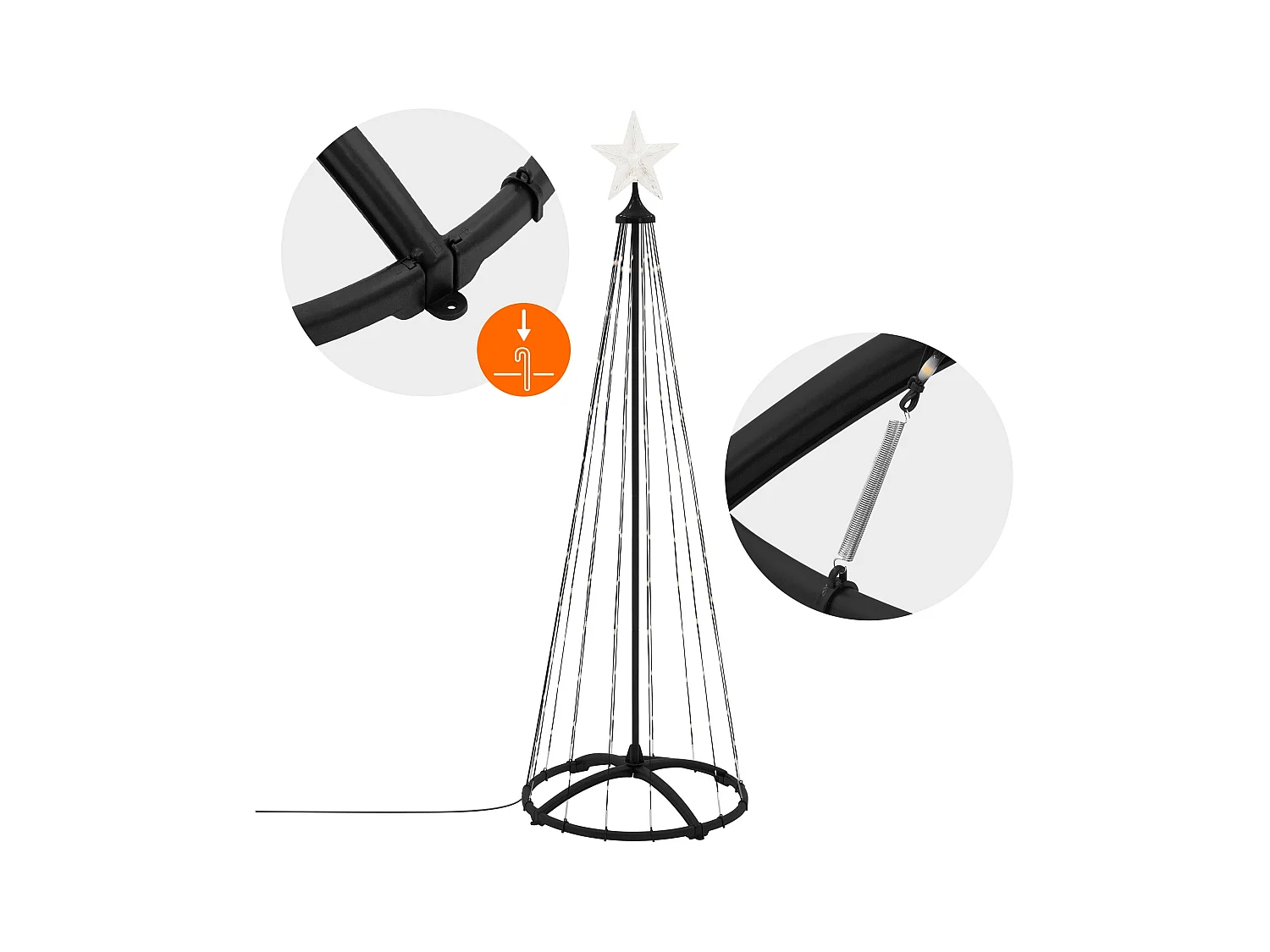 Sapin de noël extérieur 150cm éclairage à 154 LED blanc chaud dimmable structure décorative conique en métal avec minuterie 9 modes et télécommande