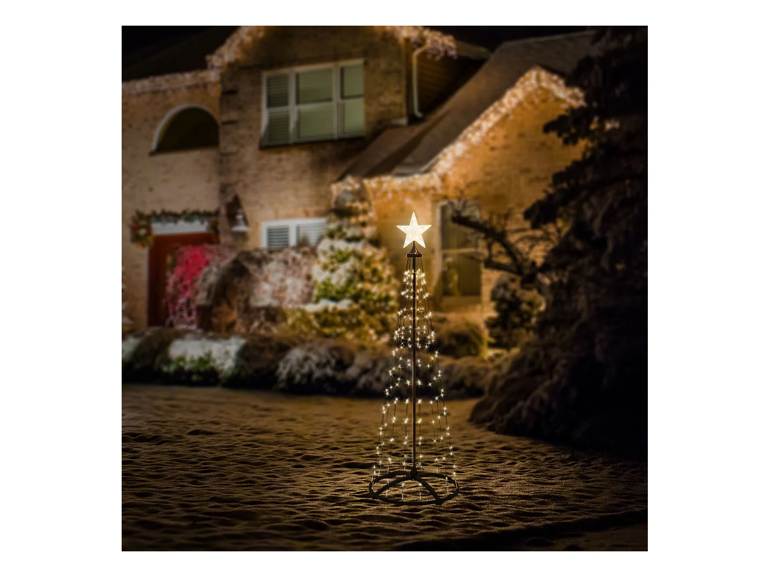 Sapin de noël extérieur 150cm éclairage à 154 LED blanc chaud dimmable structure décorative conique en métal avec minuterie 9 modes et télécommande