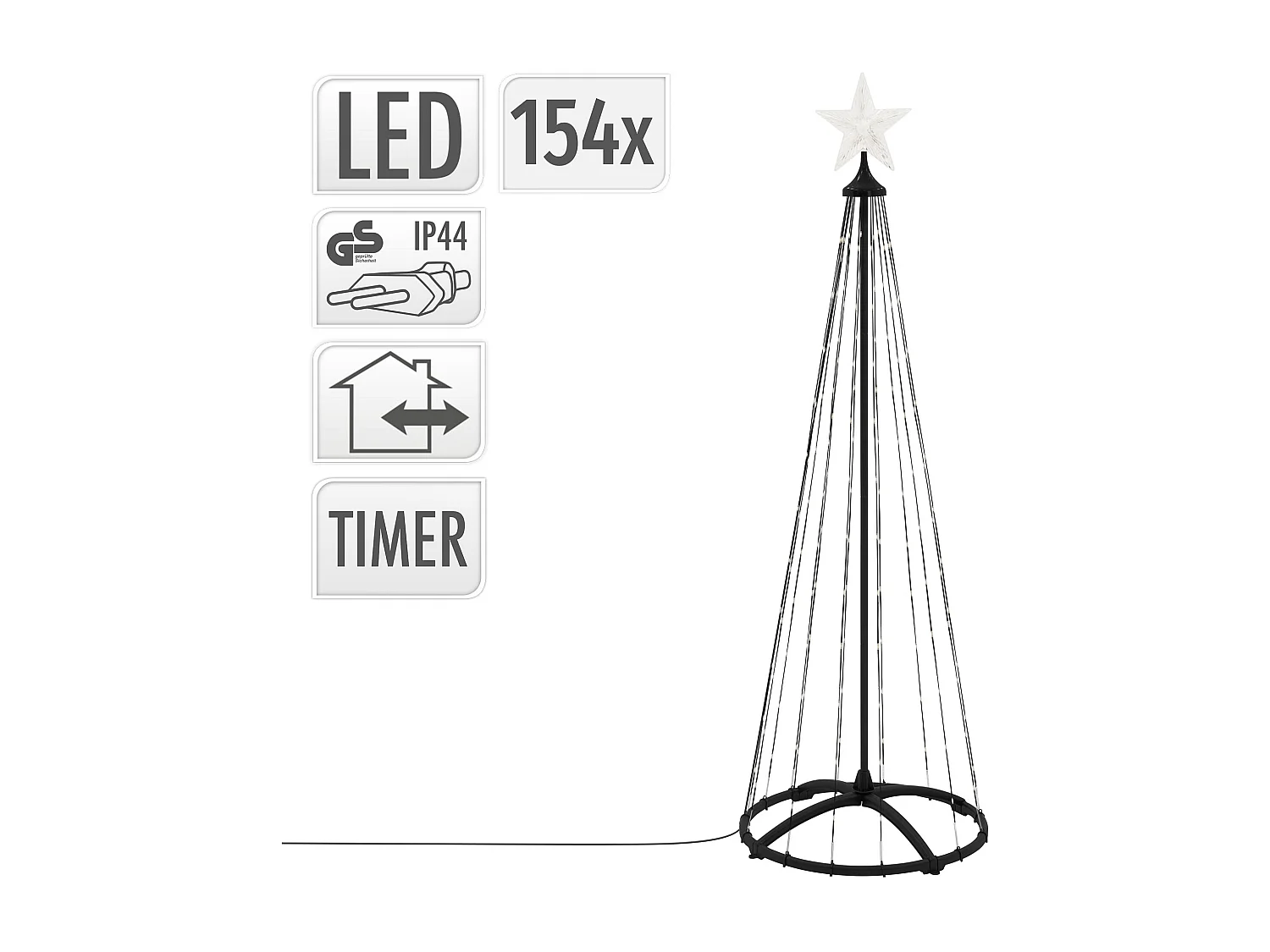 ECD Germany LED Weihnachtsbaum Außen 150 cm 154 LED Warmweiß, Beleuchteter Tannenbaum Weihnachtsdeko Metall Lichterpyramide Lichterbaum Lichterkette
