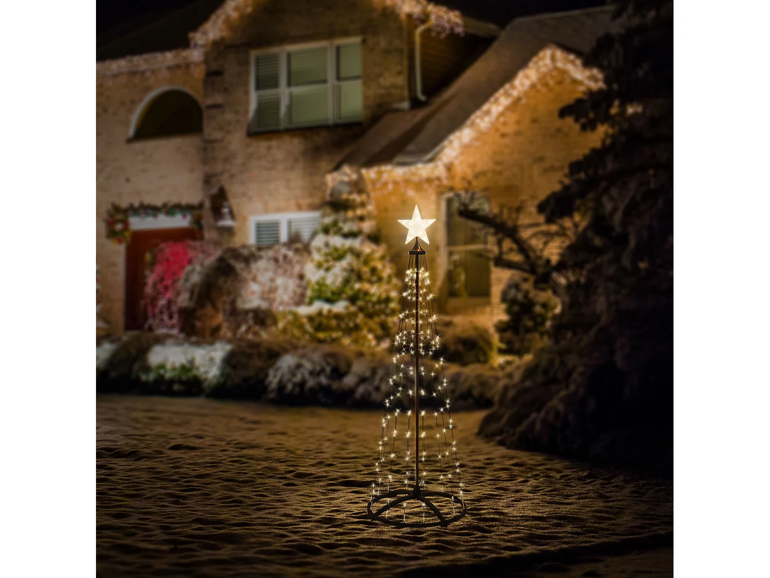 ECD Germany LED Weihnachtsbaum Außen 150 cm 154 LED Warmweiß, Beleuchteter Tannenbaum Weihnachtsdeko Metall Lichterpyramide Lichterbaum Lichterkette
