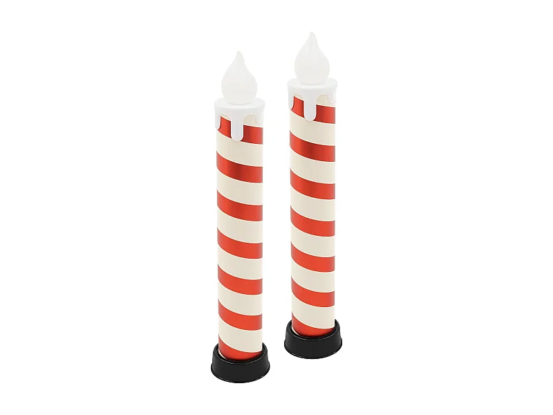 2x bougies à LED en forme de sucre d’orge XXL 82 cm rouge blanc décoration de noël sur piles avec minuterie effet en flamme intérieur ou extérieur