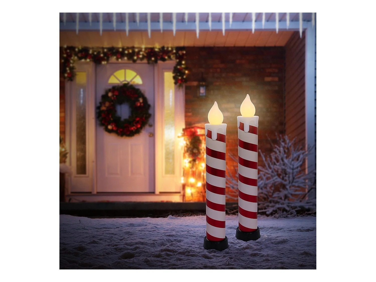 2x bougies à LED en forme de sucre d’orge XXL 82 cm rouge blanc décoration de noël sur piles avec minuterie effet en flamme intérieur ou extérieur