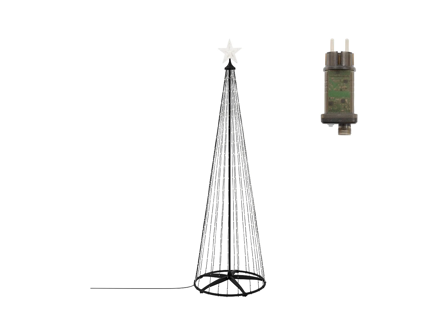 Sapin de noël extérieur 210cm éclairage à 370 LED blanc chaud dimmable structure décorative conique en métal avec minuterie 9 modes et télécommande