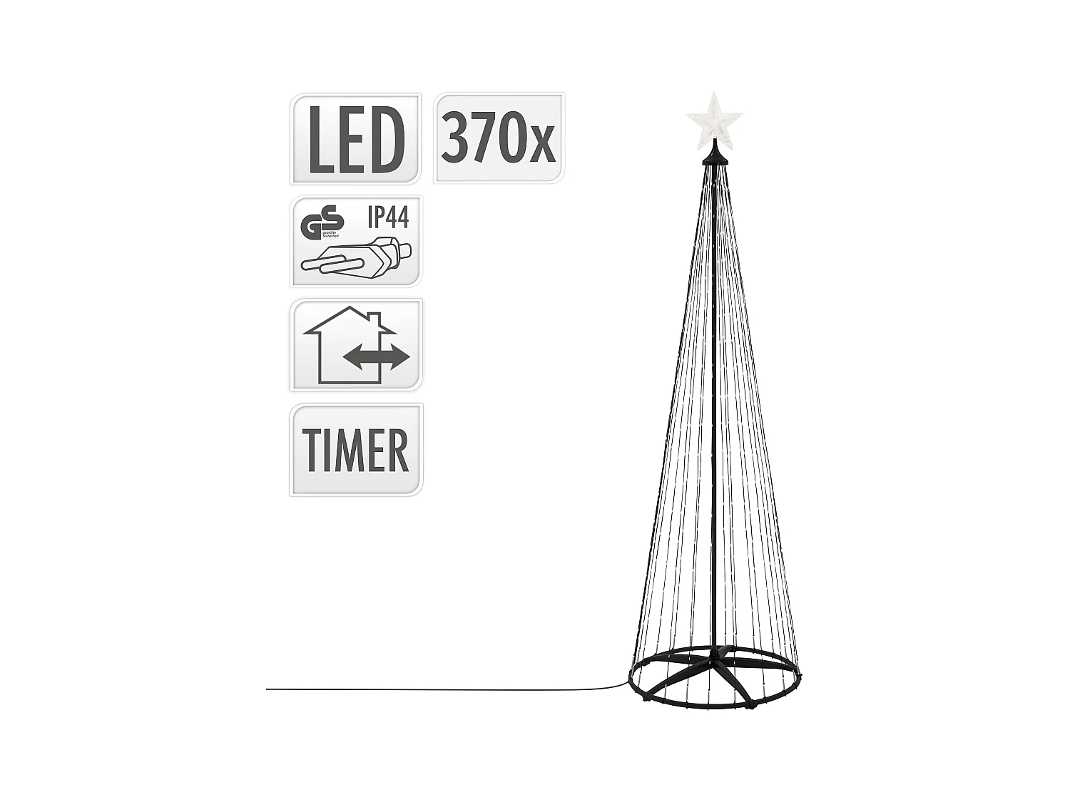 Sapin de noël extérieur 210cm éclairage à 370 LED blanc chaud dimmable structure décorative conique en métal avec minuterie 9 modes et télécommande