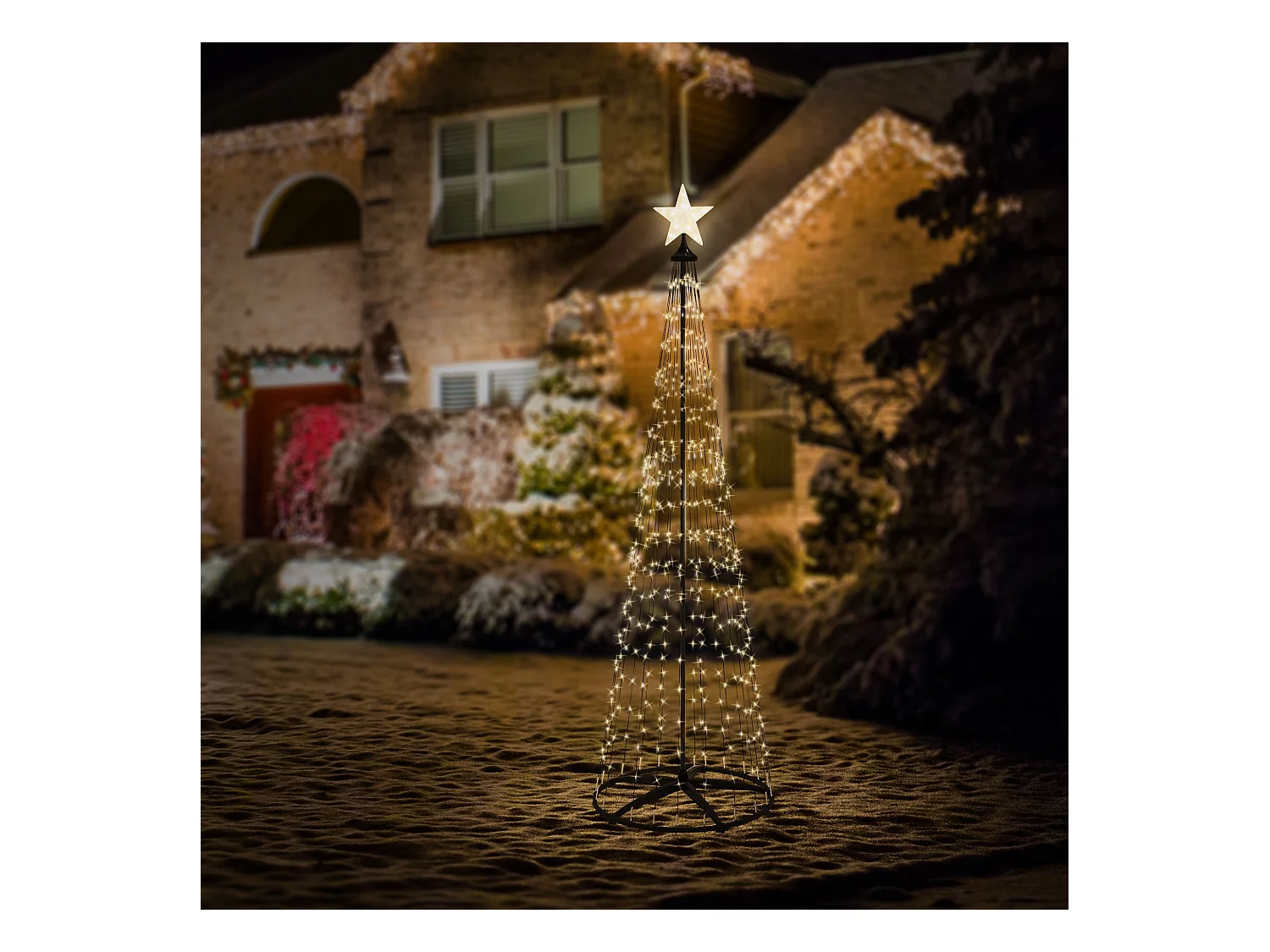 Sapin de noël extérieur 210cm éclairage à 370 LED blanc chaud dimmable structure décorative conique en métal avec minuterie 9 modes et télécommande