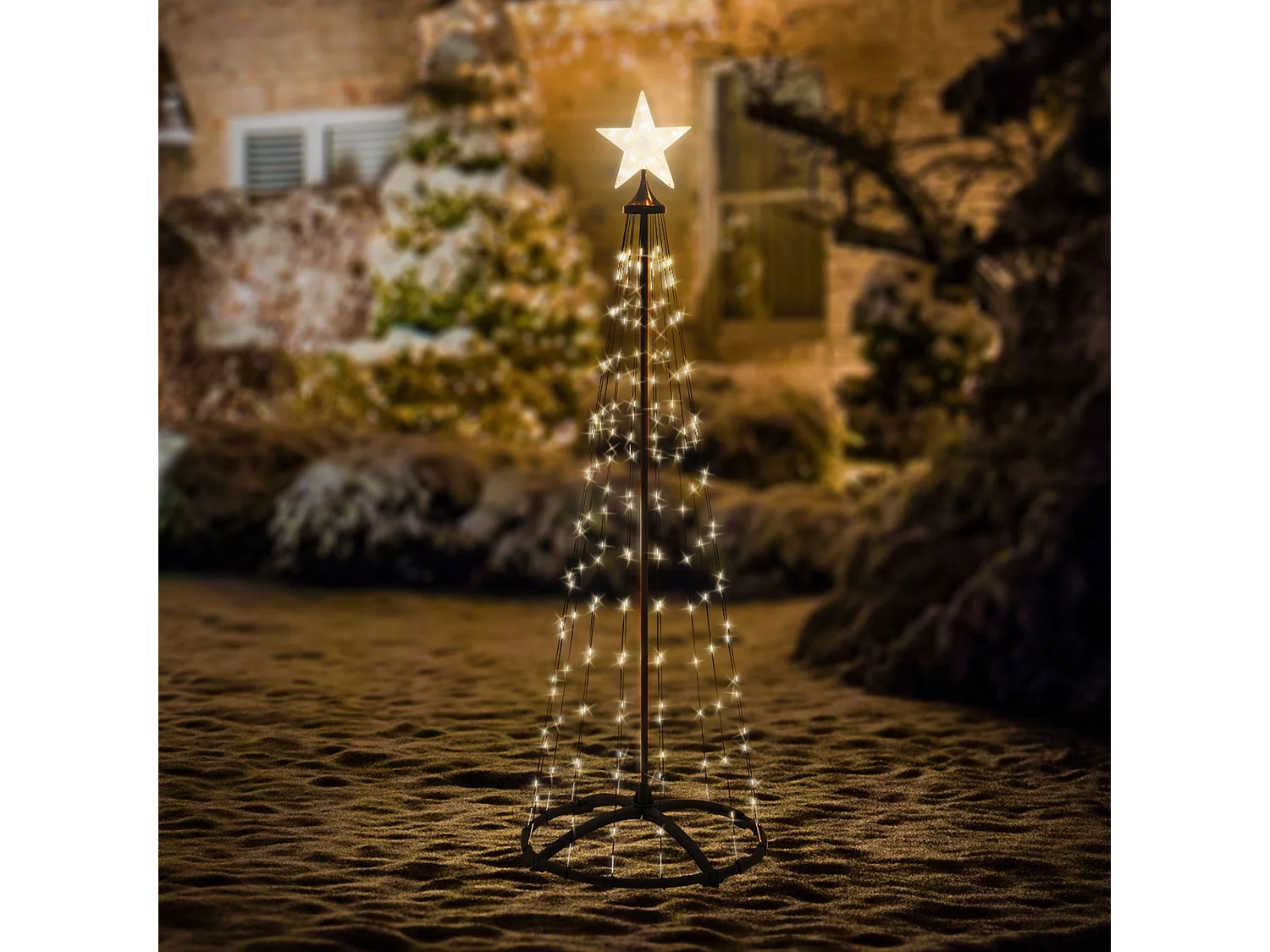 Sapin de noël extérieur 210cm éclairage à 370 LED blanc chaud dimmable structure décorative conique en métal avec minuterie 9 modes et télécommande