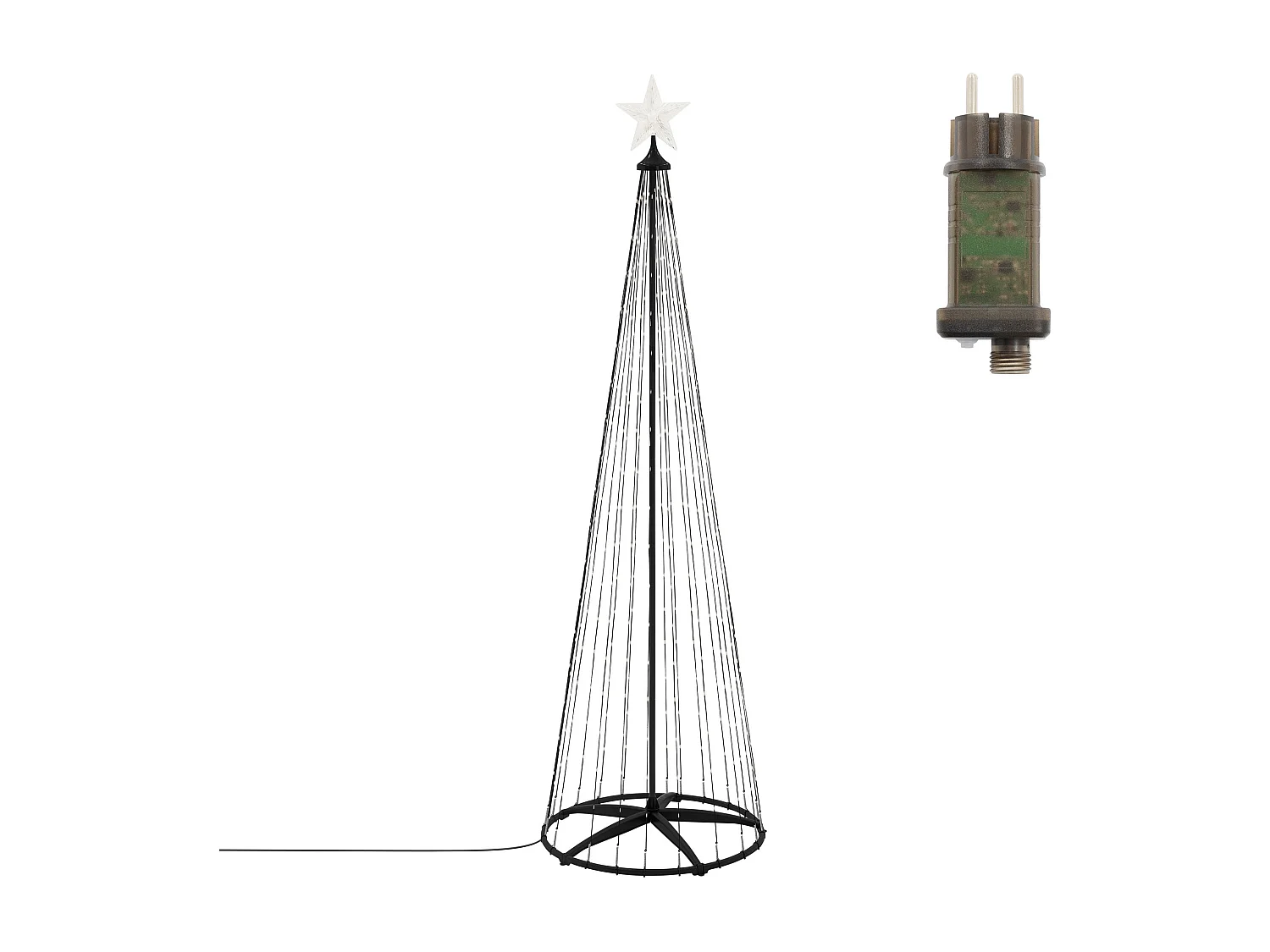 Sapin de noël extérieur 210cm éclairage à 370 LED blanc chaud dimmable structure décorative conique en métal avec minuterie 9 modes et télécommande