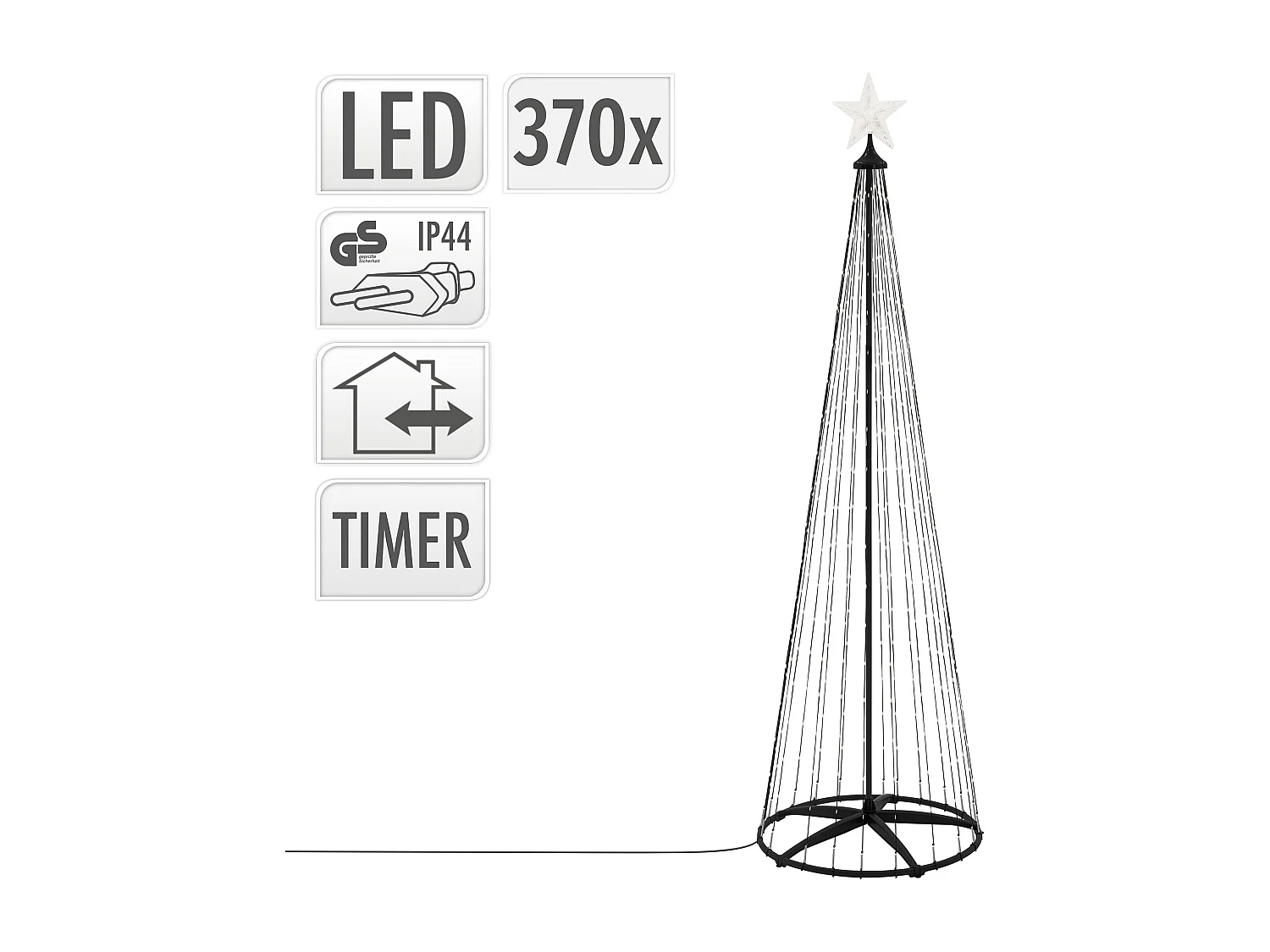 Sapin de noël extérieur 210cm éclairage à 370 LED blanc chaud dimmable structure décorative conique en métal avec minuterie 9 modes et télécommande