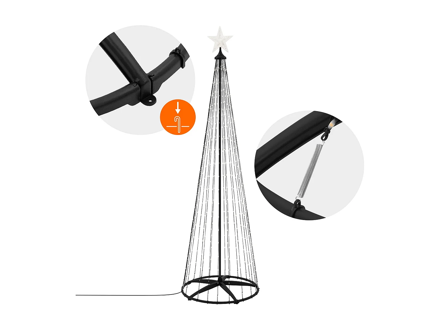 Sapin de noël extérieur 210cm éclairage à 370 LED blanc chaud dimmable structure décorative conique en métal avec minuterie 9 modes et télécommande