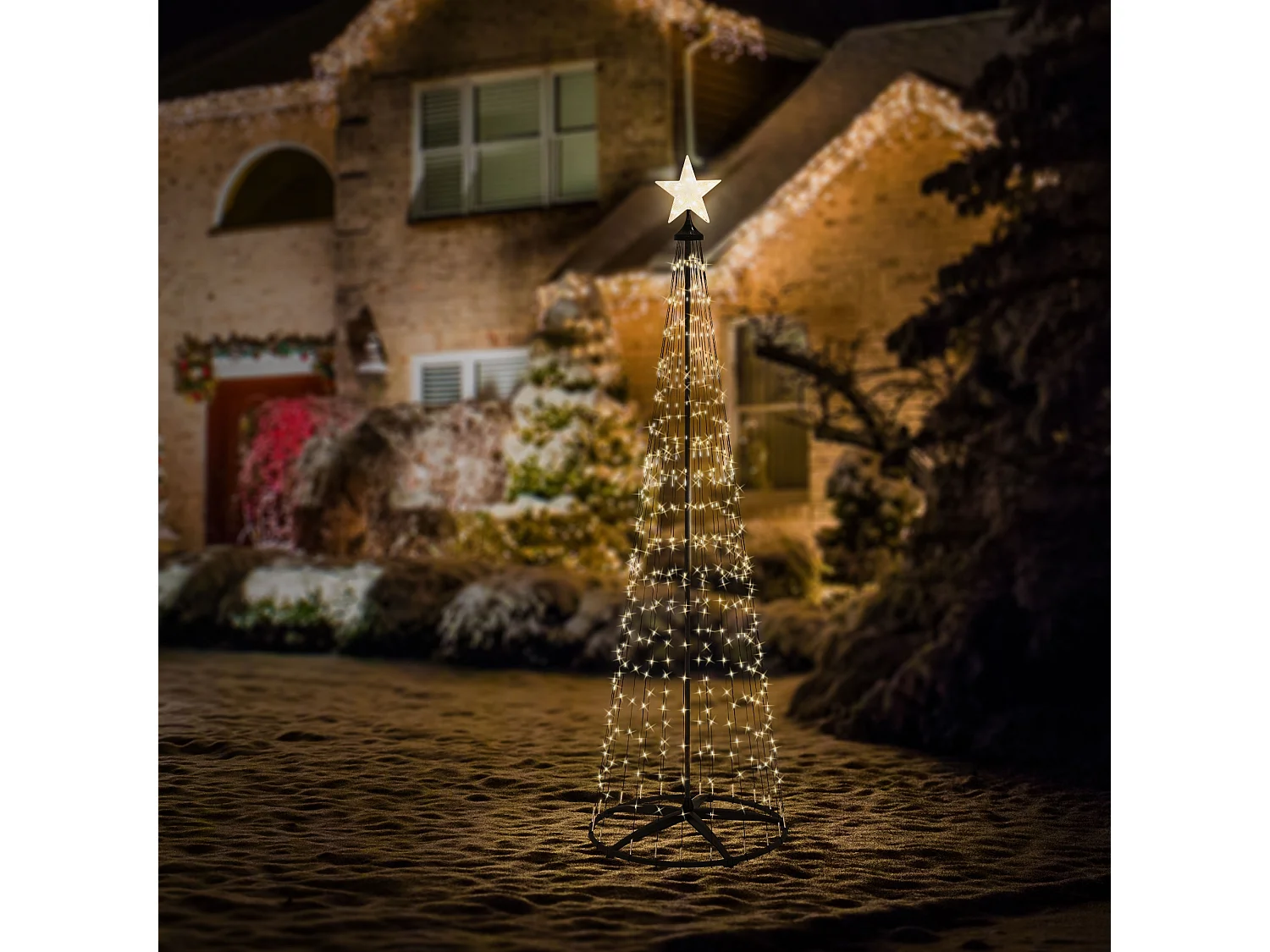 Sapin de noël extérieur 210cm éclairage à 370 LED blanc chaud dimmable structure décorative conique en métal avec minuterie 9 modes et télécommande