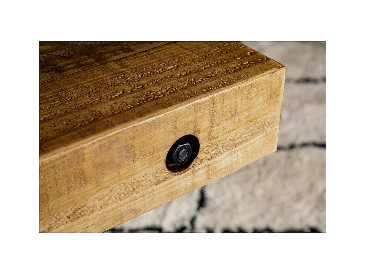 Table CAVARA – Bois de pin recyclé verni et métal noir – 200 cm – Plateau épais 80 mm – Style industriel