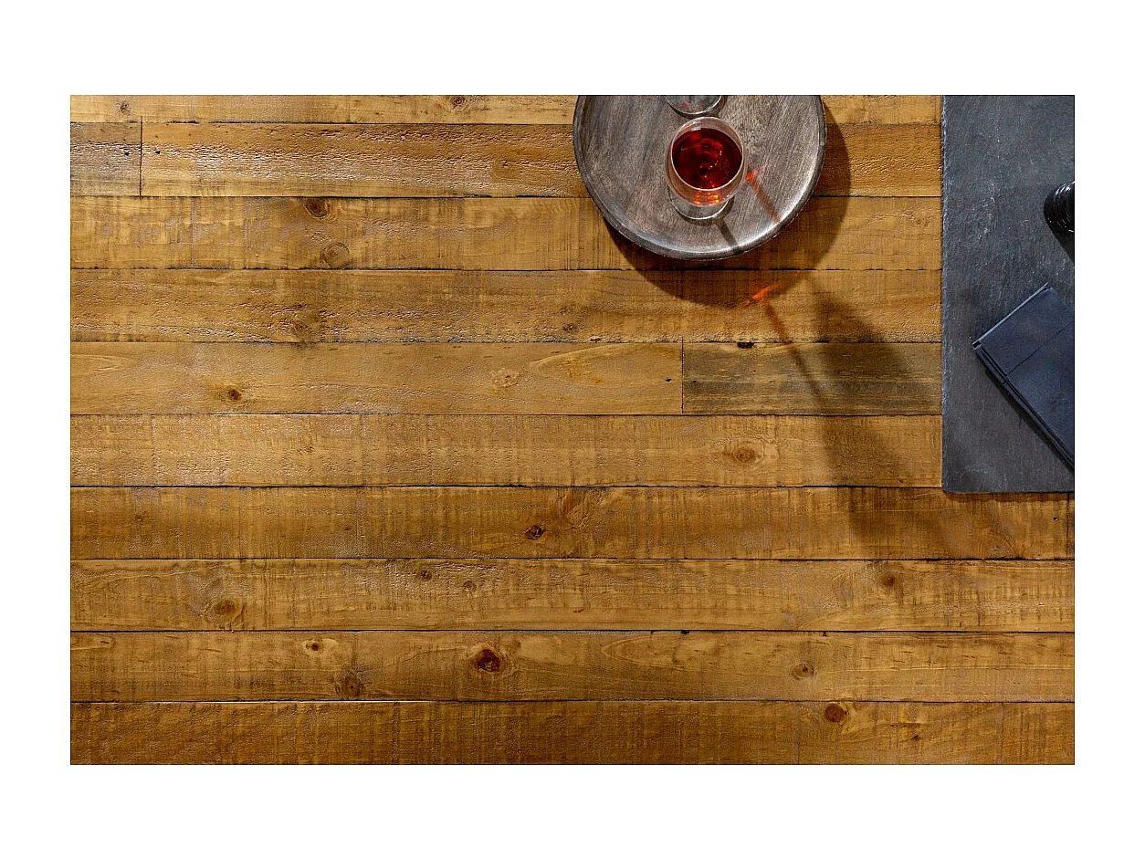 Table CAVARA – Gerecycled grenenhout en zwart metaal – 200 cm – Dik blad 80 mm – Industriële stijl