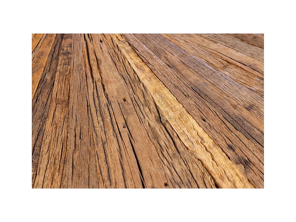 Table RAFTA – Bois de teck et verre trempé – Pied chromé – 140 cm – Ronde – Style contemporain