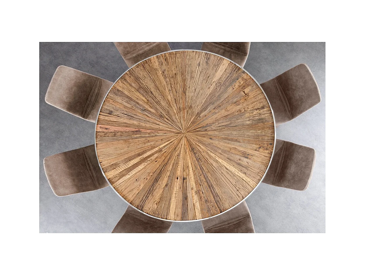 Table RAFTA – Bois de teck et verre trempé – Pied chromé – 140 cm – Ronde – Style contemporain