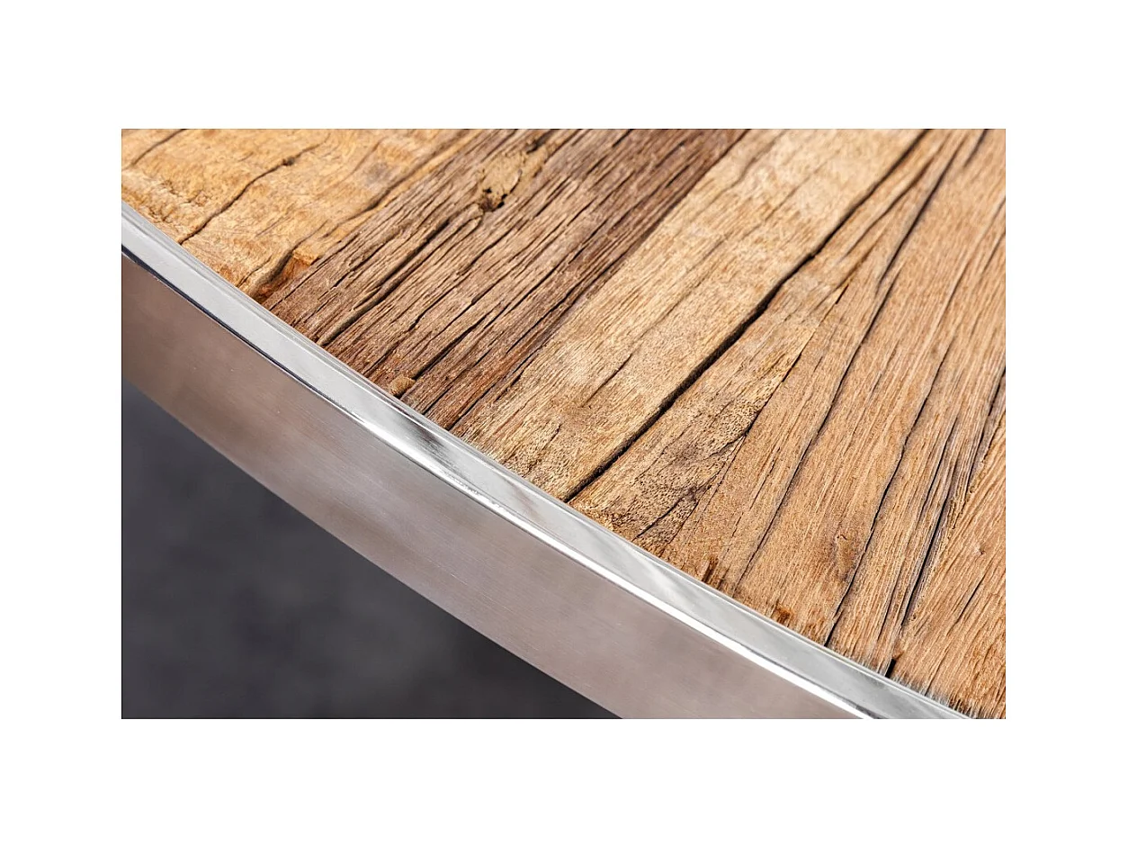 Table RAFTA – Bois de teck et verre trempé – Pied chromé – 140 cm – Ronde – Style contemporain