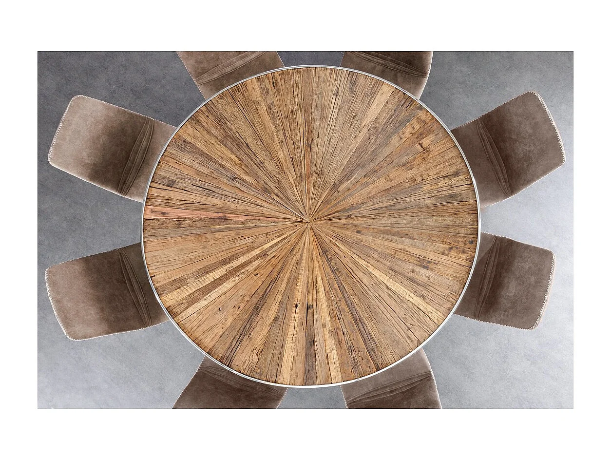 Table RAFTA – Bois de teck et verre trempé – Pied chromé – 140 cm – Ronde – Style contemporain